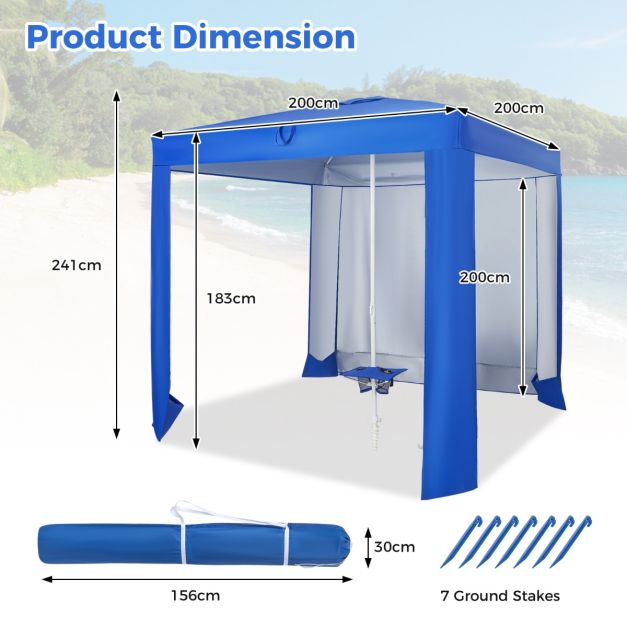 Easy Setup 2 x 2M Beach Tent with Folding Table and UPF 50+ Protection