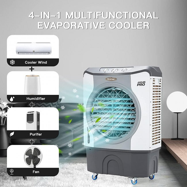 4-in-1 Portable Evaporative Air Purifier Air Cooler With 45L Tank and 3 Wind Speeds for Room Home Office