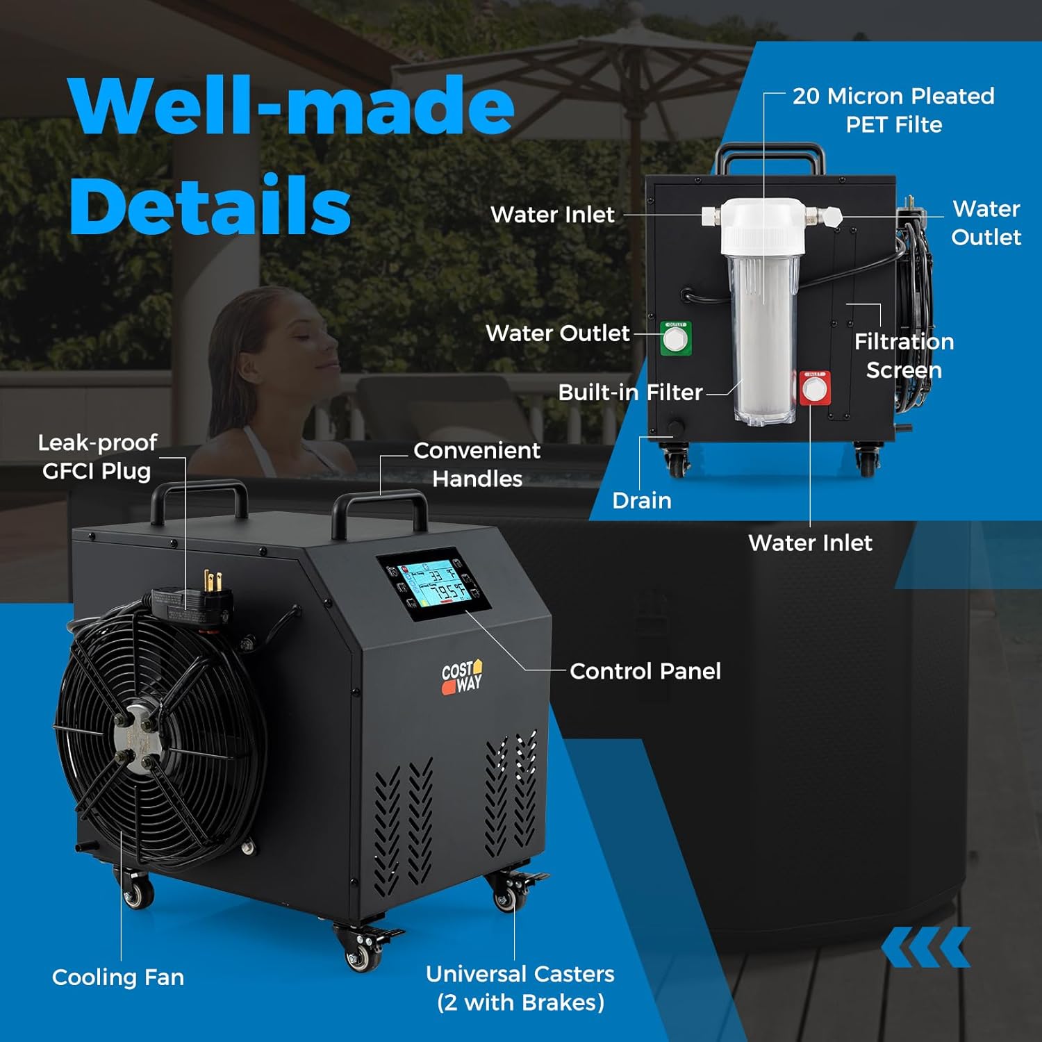 4/5 HP Ice Bath Water Chiller Cold Plunge Tub Chiller with WiFi Control, 2 Filters, Adjust Temperatures, Timers, Insulated Covers
