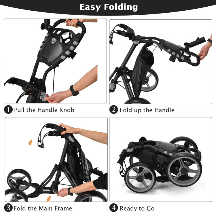 4 Wheel Golf Push Pull Cart with Foot Brake