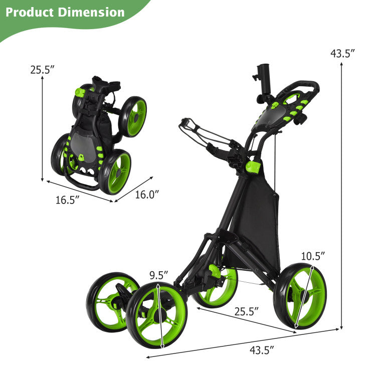 4 Wheel Golf Push Pull Cart with Foot Brake