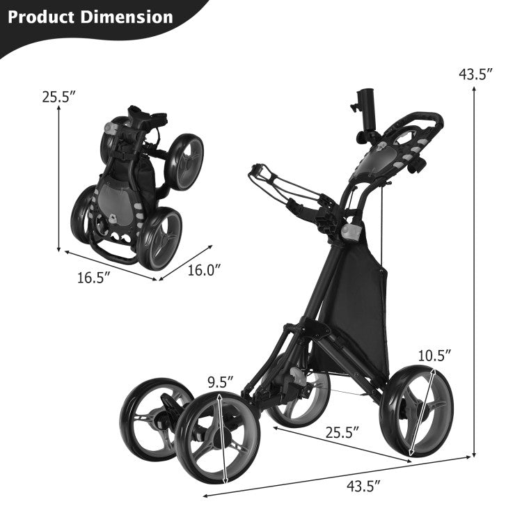 4 Wheel Golf Push Pull Cart with Foot Brake