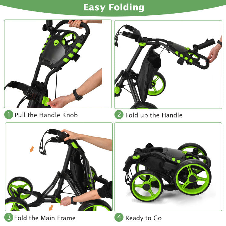 4 Wheel Golf Push Pull Cart with Foot Brake