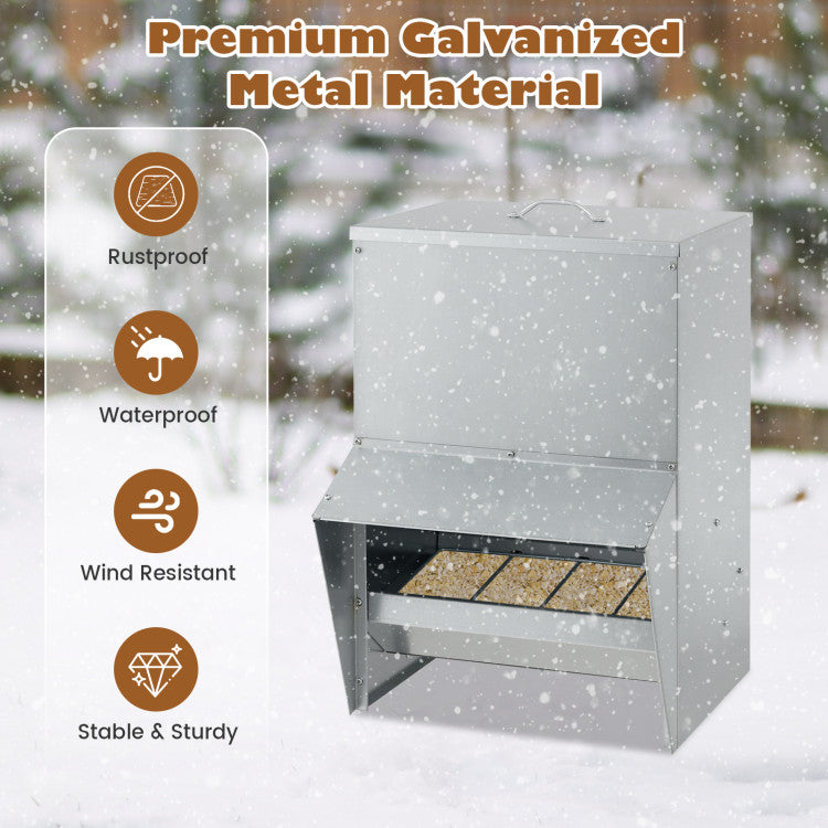 Wall Mount Galvanized Chicken Feeder 50 Pounds Capacity