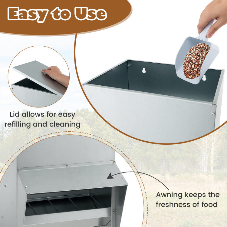 Wall Mount Galvanized Chicken Feeder 50 Pounds Capacity
