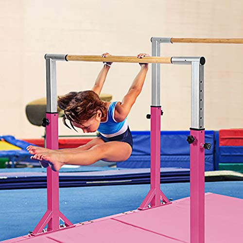 Gymnastics Parallel Bars, Double Horizontal Bar with Adjustable Width & 11-Level Heights