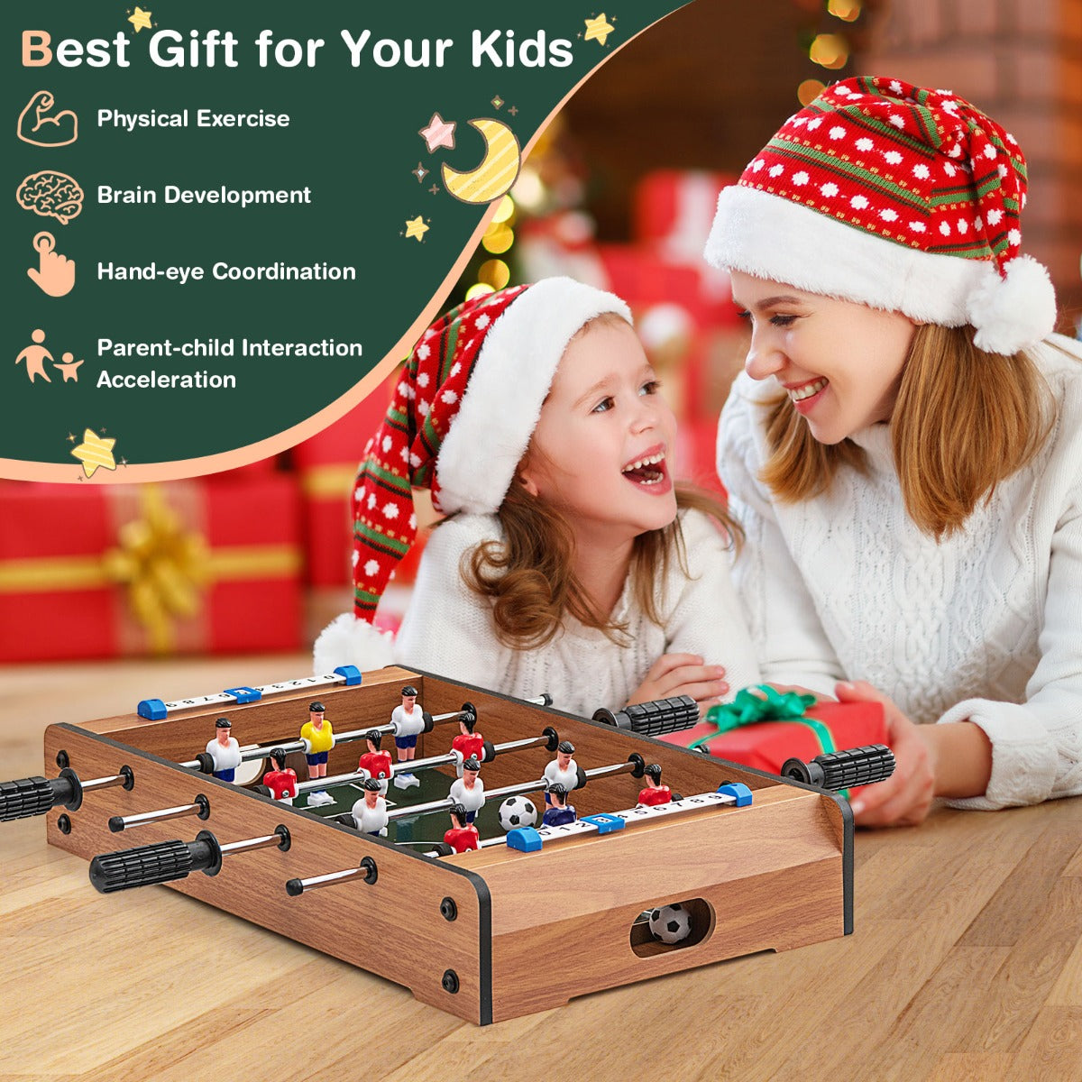 51cm Foosball Table with 2 Balls and 12 Players-Brown