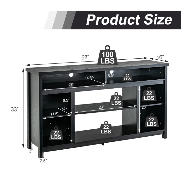 58 Inch Fireplace TV Stand Cabinet Media Entertainment Center TV Console Table with Adjustable Shelf for TVs up to 65 Inches