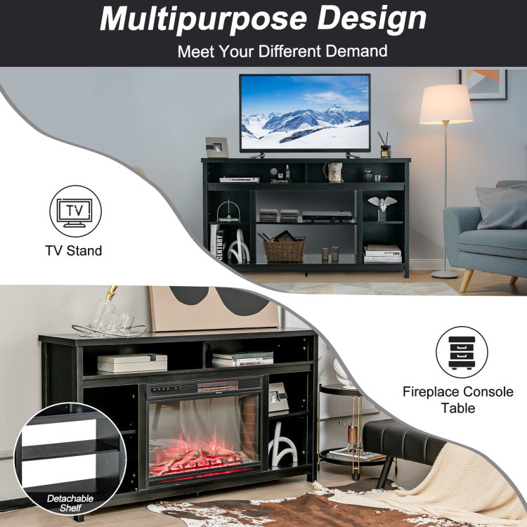 58 Inch Fireplace TV Stand Cabinet Media Entertainment Center TV Console Table with Adjustable Shelf for TVs up to 65 Inches