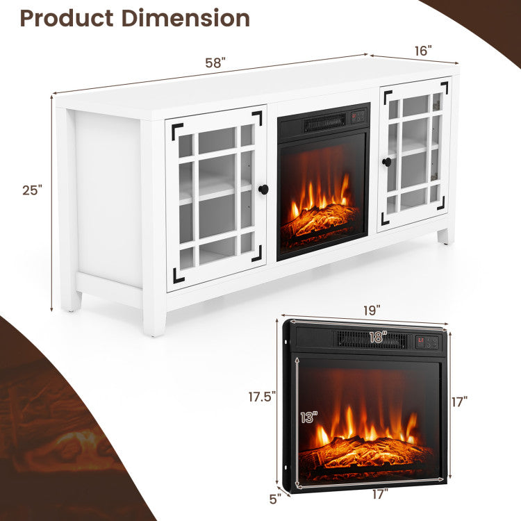 58 Inches Fireplace TV Stand Entertainment Center with 18” Electric Fireplace and Adjustable Shelves for TVs up to 65 Inch