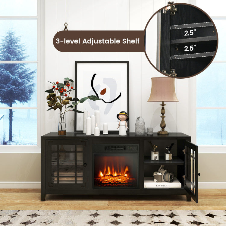 58 Inches Fireplace TV Stand Entertainment Center with 18” Electric Fireplace and Adjustable Shelves for TVs up to 65 Inch