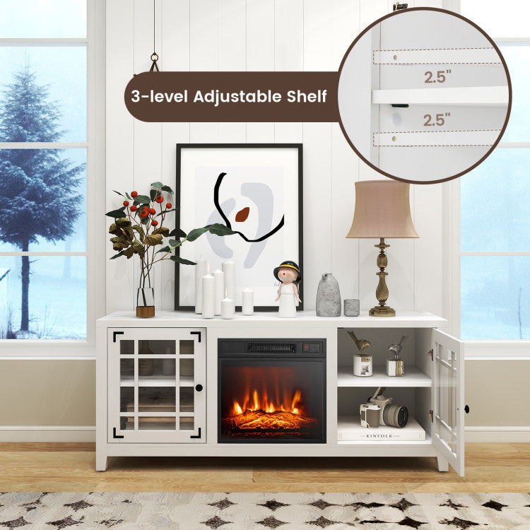 58 Inches Fireplace TV Stand Entertainment Center with 18” Electric Fireplace and Adjustable Shelves for TVs up to 65 Inch