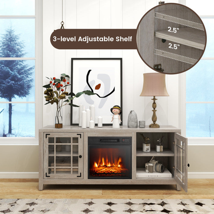 58 Inches Fireplace TV Stand Entertainment Center with 18” Electric Fireplace and Adjustable Shelves for TVs up to 65 Inch