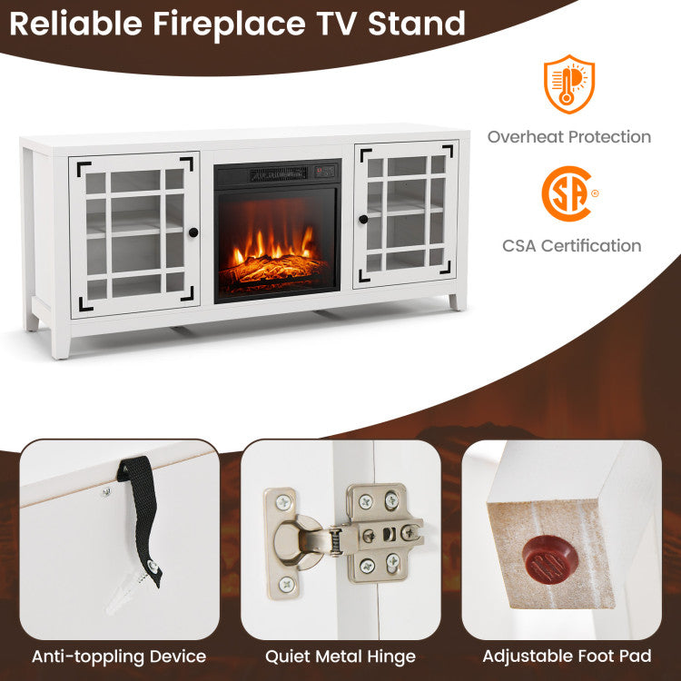 58 Inches Fireplace TV Stand Entertainment Center with 18” Electric Fireplace and Adjustable Shelves for TVs up to 65 Inch