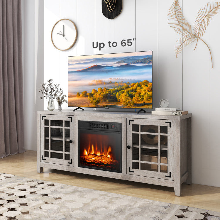 58 Inches Fireplace TV Stand Entertainment Center with 18” Electric Fireplace and Adjustable Shelves for TVs up to 65 Inch
