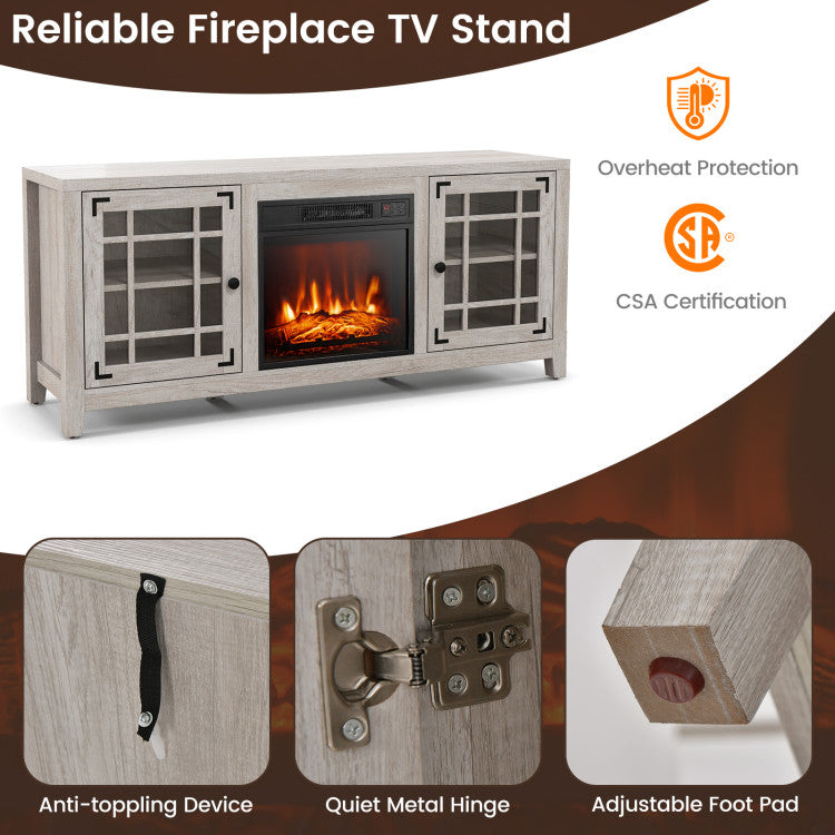 58 Inches Fireplace TV Stand Entertainment Center with 18” Electric Fireplace and Adjustable Shelves for TVs up to 65 Inch