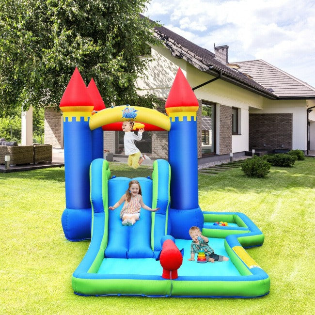 Kids Inflatable Bounce House Jumping Castle Water Slide Park Bouncer with Ball Shooting and Trampoline