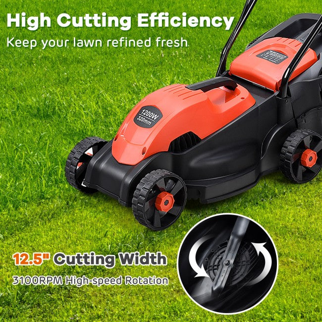 14" 12 Amp Folding Corded Electric Push Lawn Mower with Grass Bag
