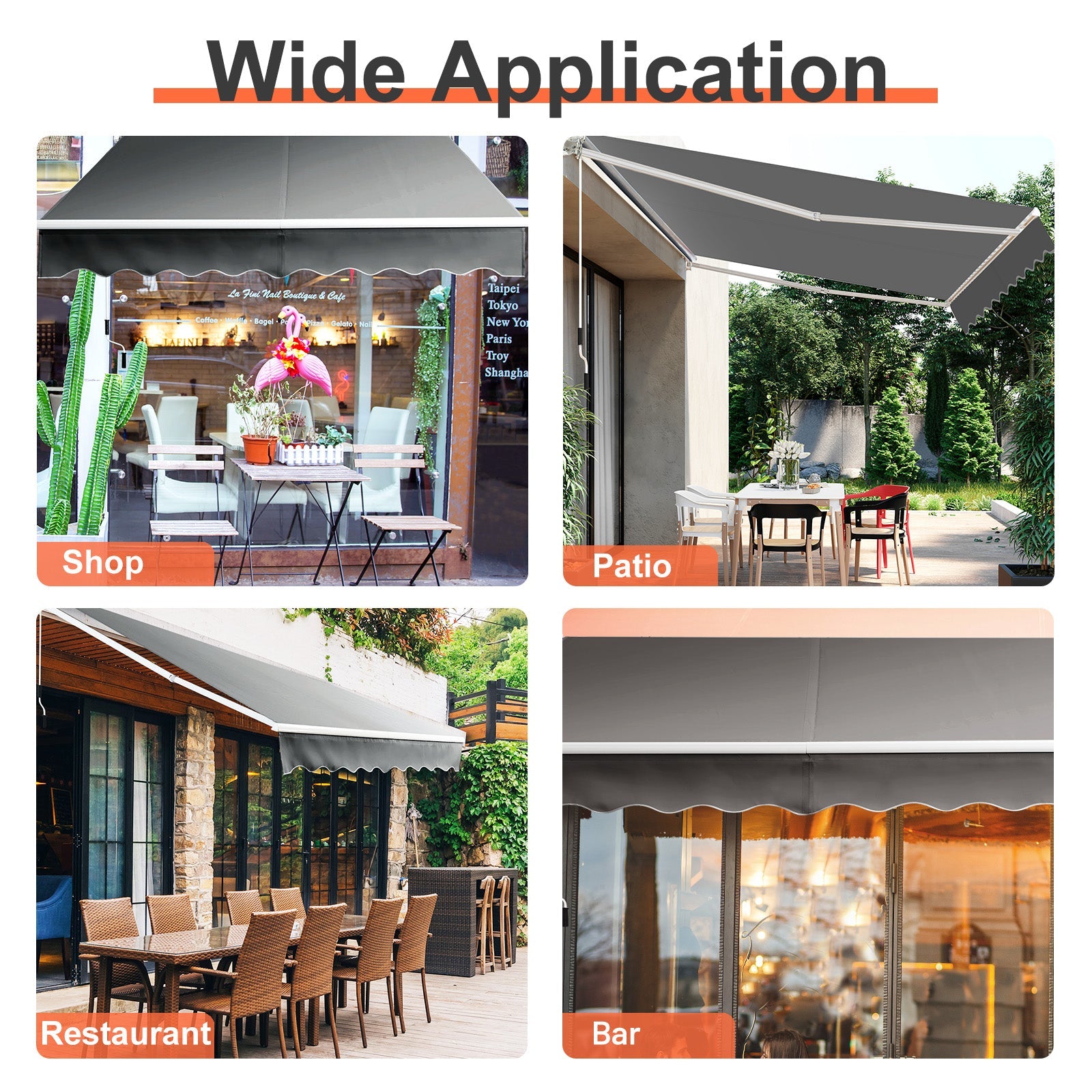 2.5 x 2/2.95M Retractable Awning, Sun Shade Shelter w/Easy Opening Manual Crank Handle