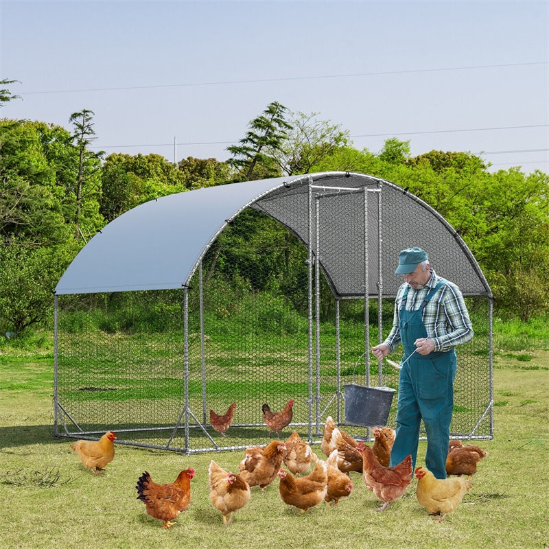 6.2ft Outdoor Metal Chicken Coop Hen Run House Galvanized Walk-in Dome Cage with Protective Cover