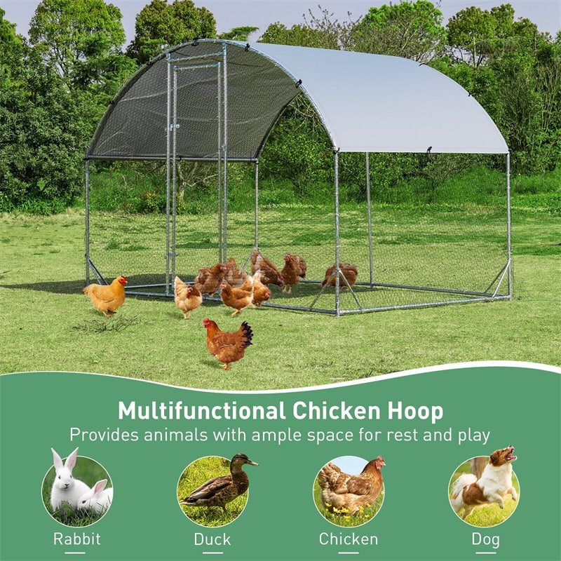 6.2ft Outdoor Metal Chicken Coop Hen Run House Galvanized Walk-in Dome Cage with Protective Cover