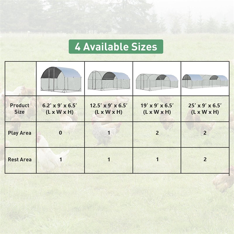 6.2ft Outdoor Metal Chicken Coop Hen Run House Galvanized Walk-in Dome Cage with Protective Cover