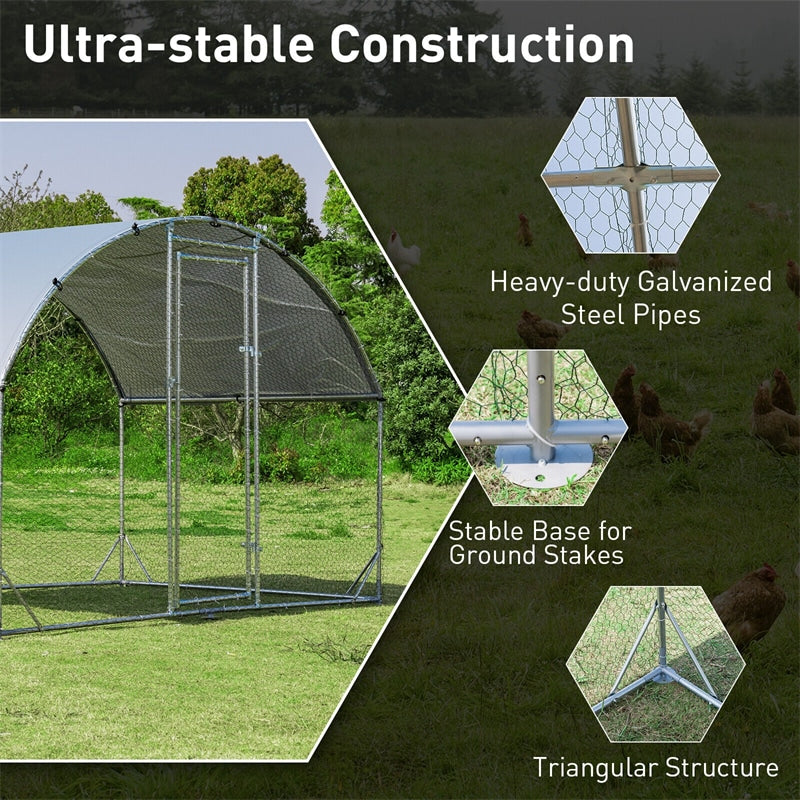 6.2ft Outdoor Metal Chicken Coop Hen Run House Galvanized Walk-in Dome Cage with Protective Cover