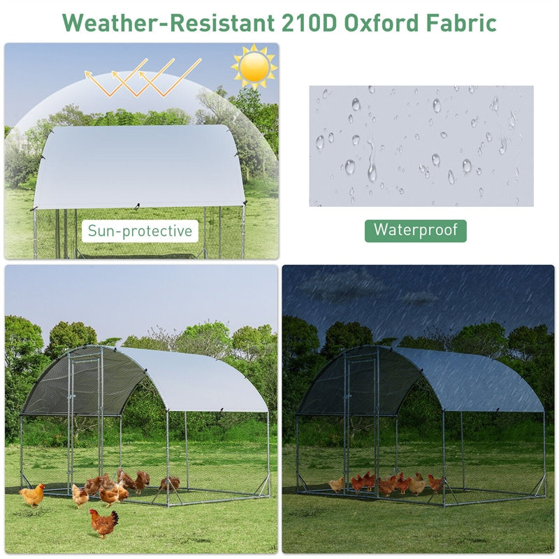 6.2ft Outdoor Metal Chicken Coop Hen Run House Galvanized Walk-in Dome Cage with Protective Cover
