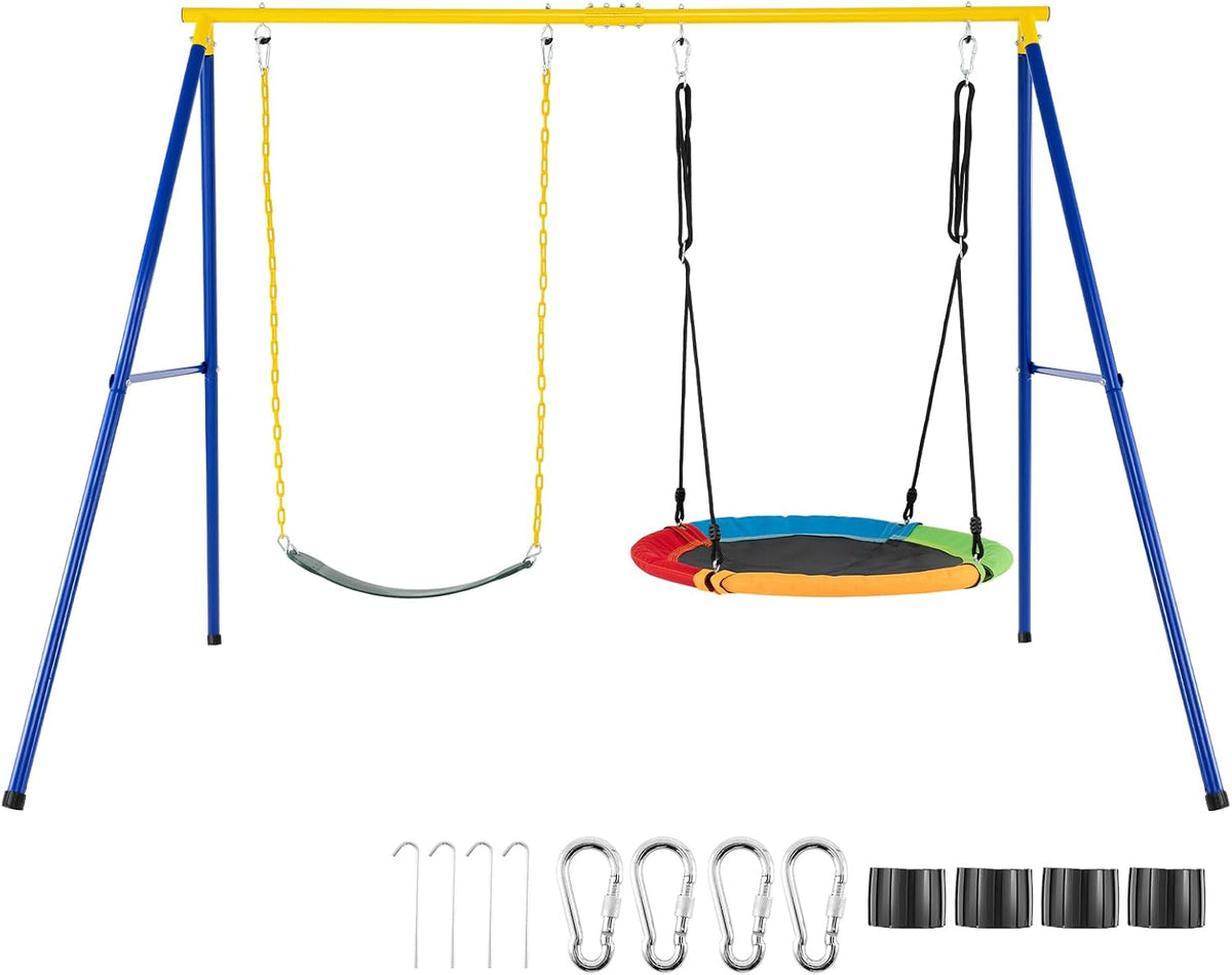 Kids Swing Set, A-Frame Swing Stand with 2-Pack Swing Sets