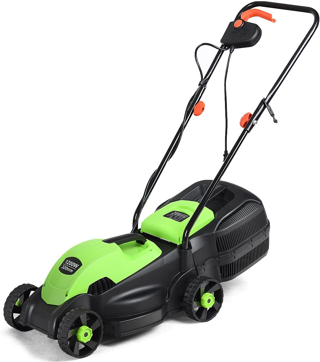 14" 12 Amp Folding Corded Electric Push Lawn Mower with Grass Bag