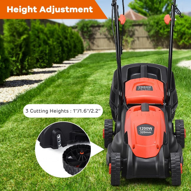 14" 12 Amp Folding Corded Electric Push Lawn Mower with Grass Bag