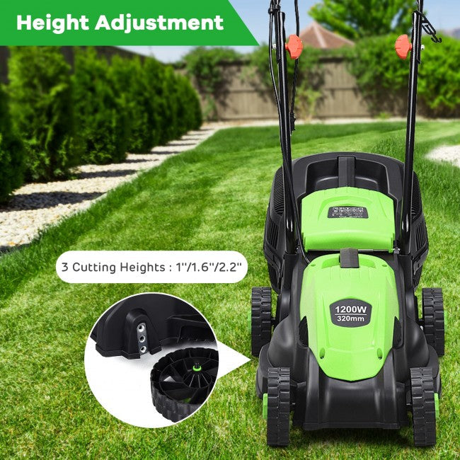 14" 12 Amp Folding Corded Electric Push Lawn Mower with Grass Bag