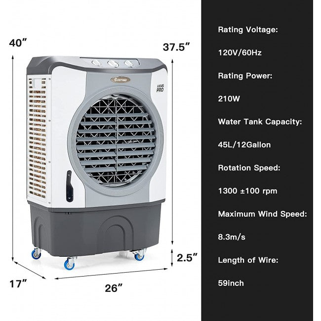 4-in-1 Portable Evaporative Air Purifier Air Cooler With 45L Tank and 3 Wind Speeds for Room Home Office