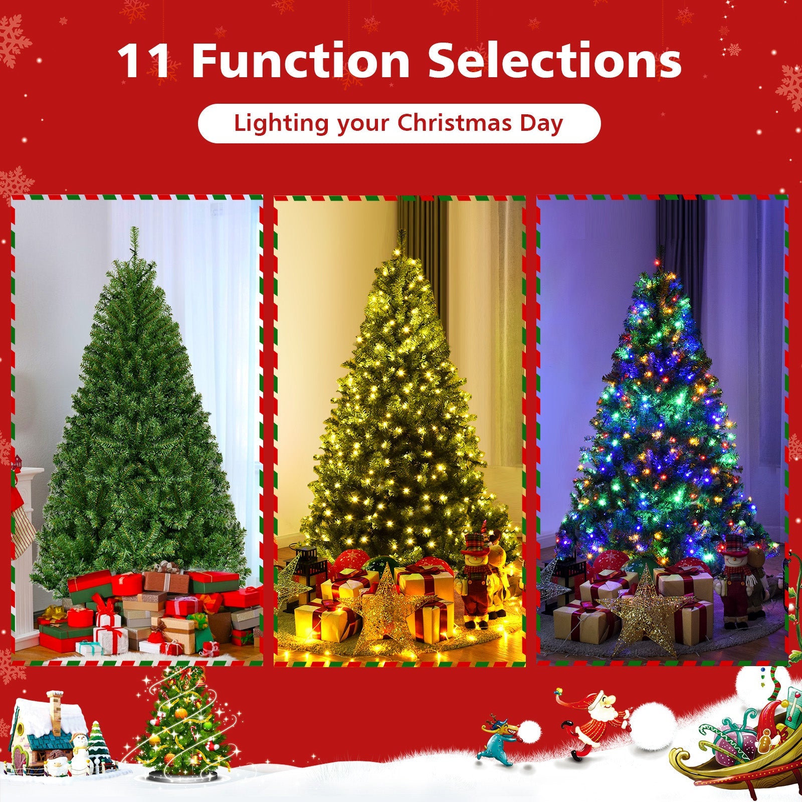 Pre-Lit Artificial Christmas Tree with Multicolored 150 LED Lights and Metal Stand