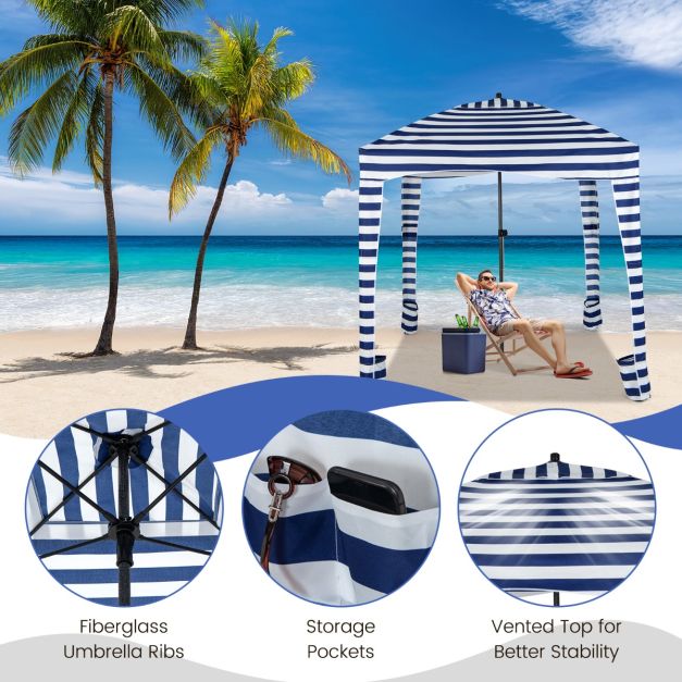 1.8 X 1.8M Foldable Beach Cabana Tent with Carrying Bag and Detachable Sidewall
