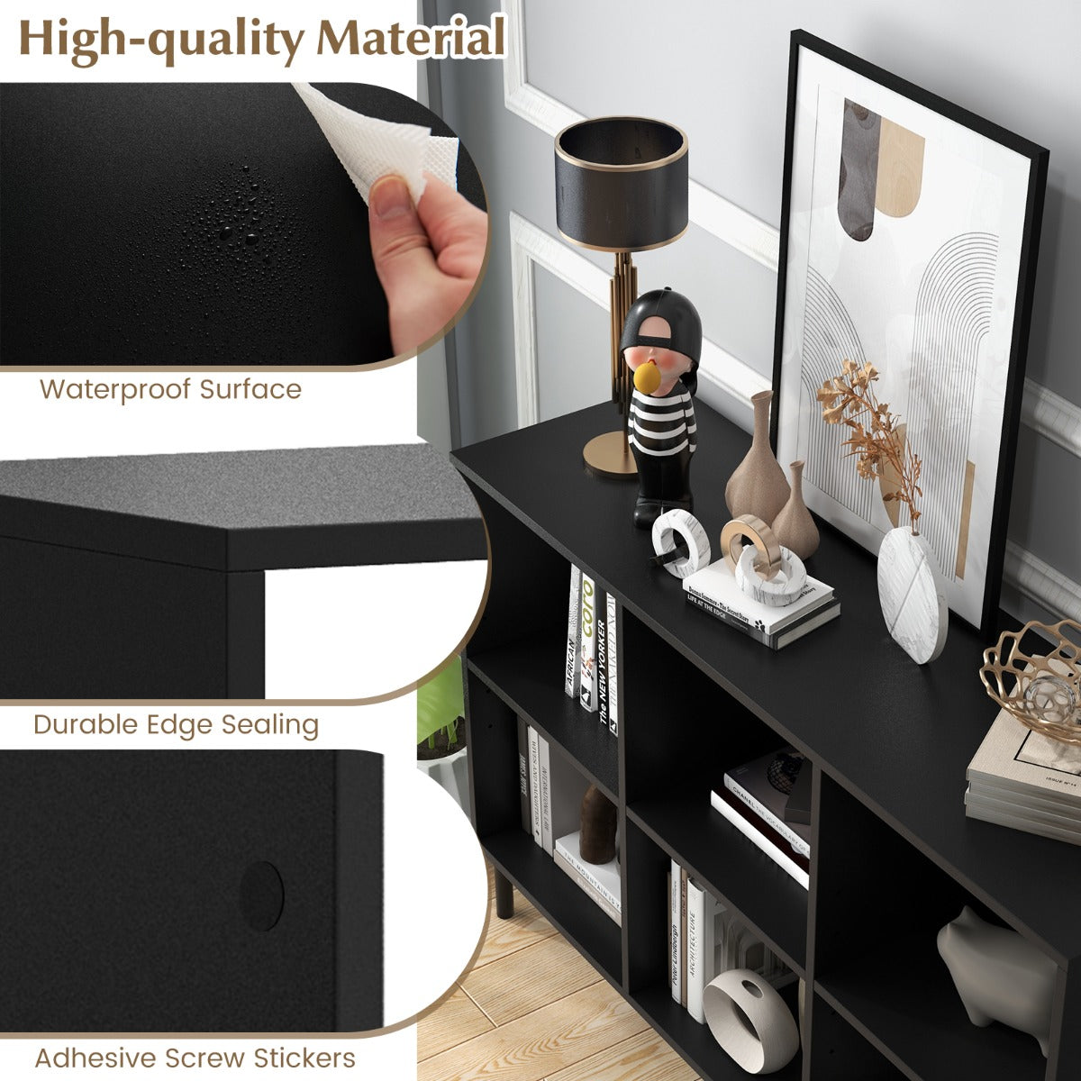 6-Cube Wooden Open Bookshelf with 5 Metal Legs
