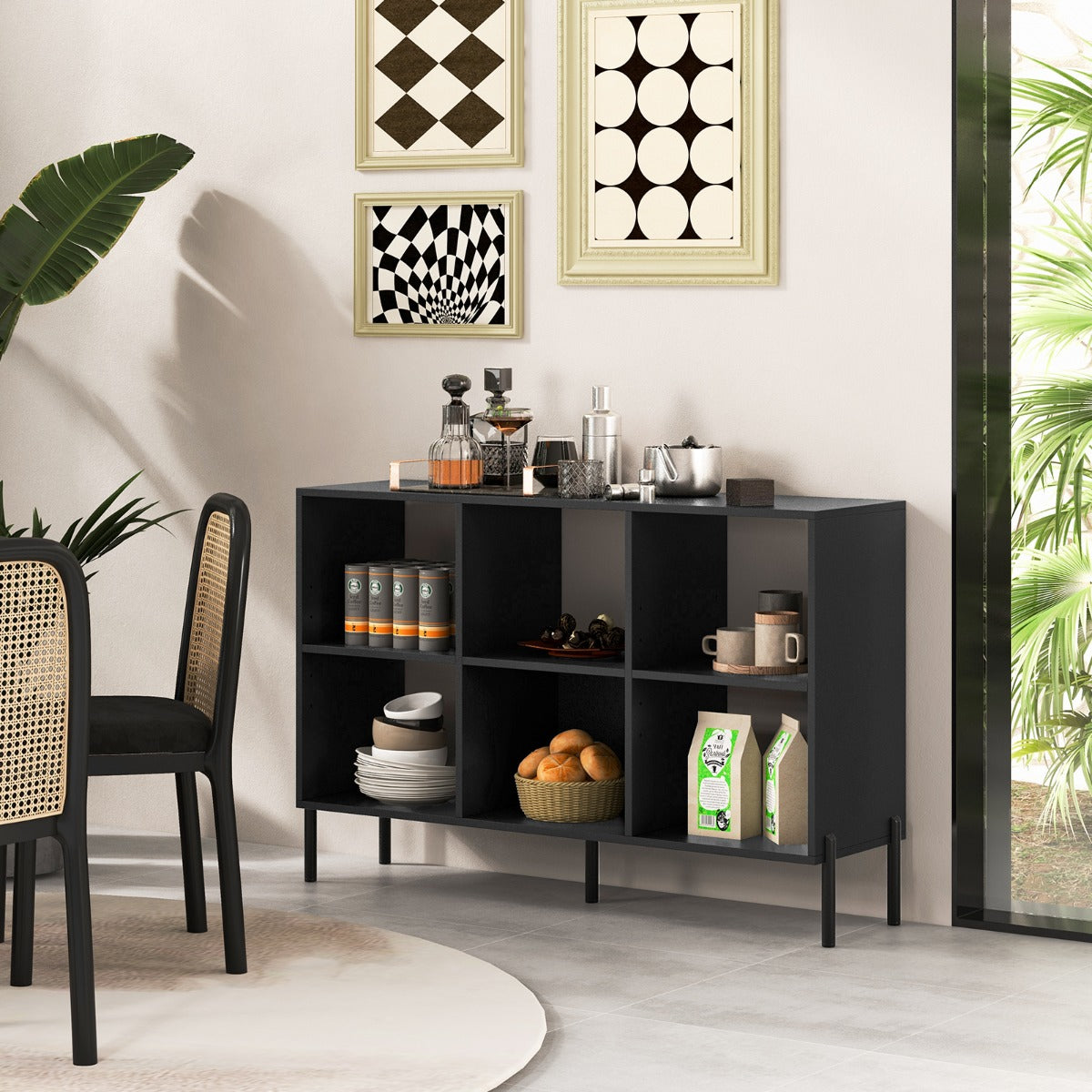 6-Cube Wooden Open Bookshelf with 5 Metal Legs