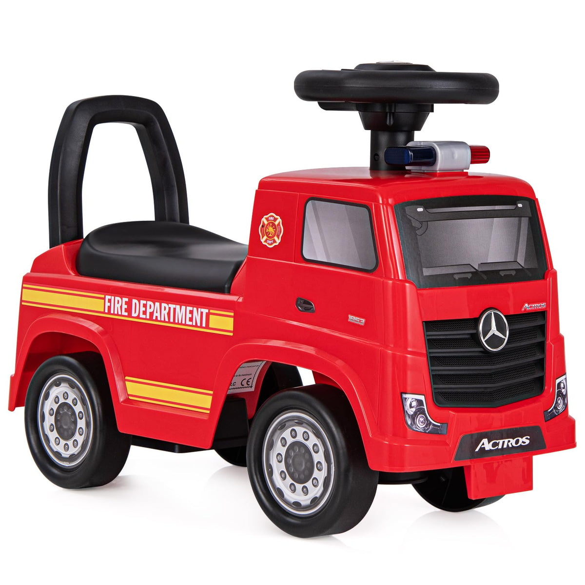Mercedes-Benz Licensed Kids' Ride On Truck, Foot-to-Floor Push Fire Engine w/ Music & Horn, Sit & Scoot Toy w/ Steering Wheel & Hidden Storage Space, Perfect Gift for 2+ Boys & Girls, Red