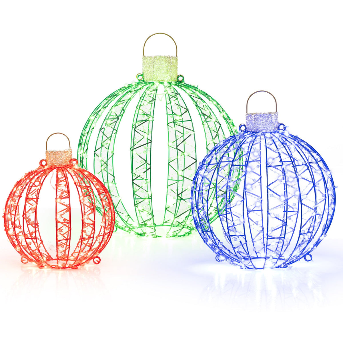 3 Pack Christmas Light Balls, Christmas Decoration Light Balls w/ 360 Led Lights & Metal Frame & Plug in