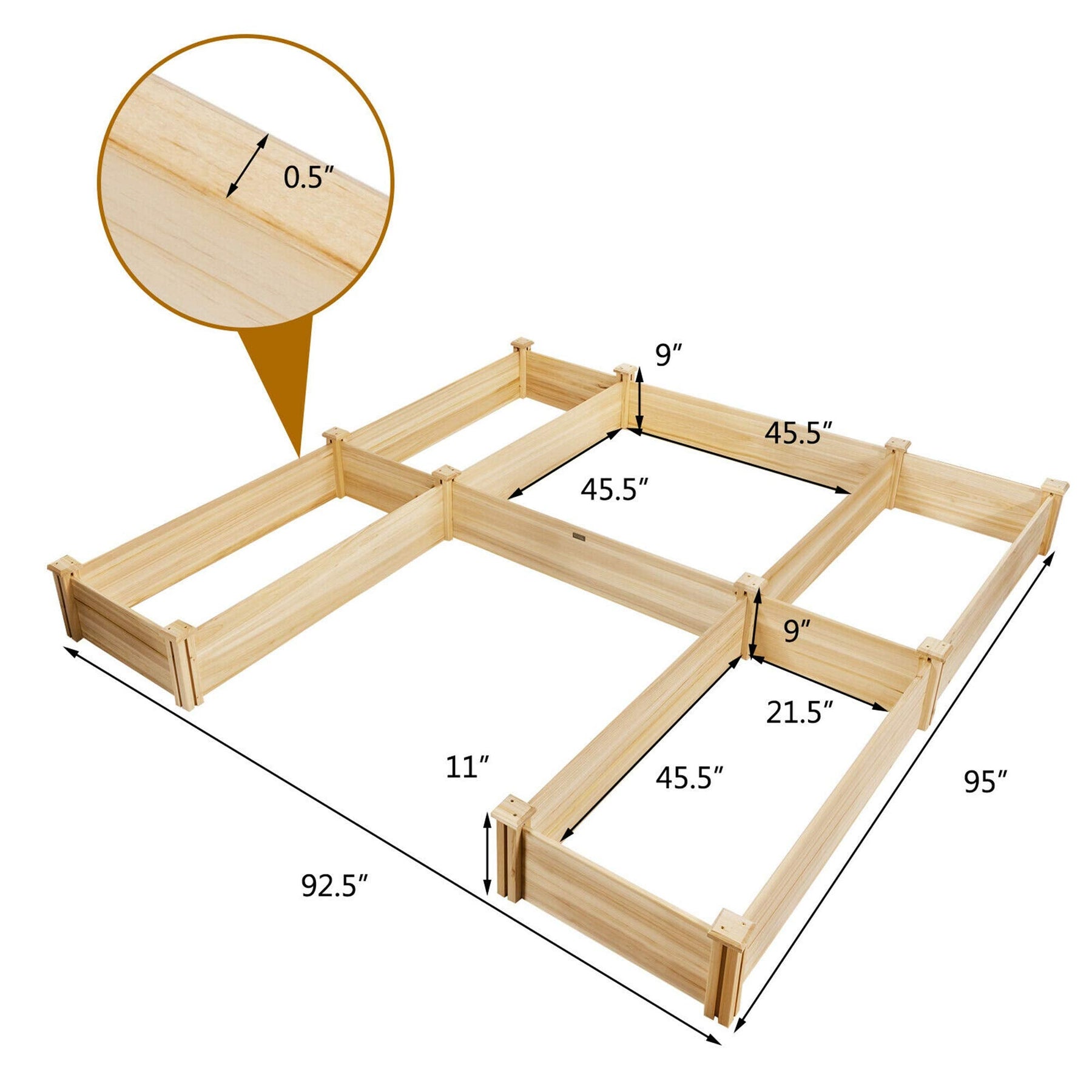 Wood U-Shaped Raised Garden Bed Planter Box for Vegetables Flowers, Garden Container for Backyard Patio Balcony