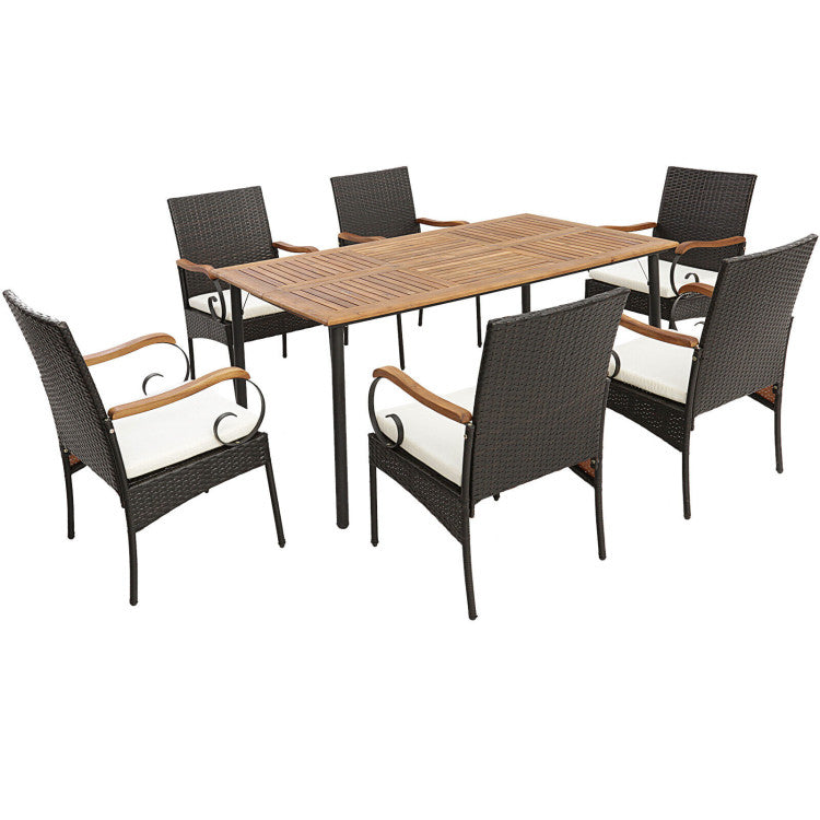 7 Pieces Outdoor Dining Table Set All-Weather Patio Bar Furniture Set with Umbrella Hole and Cushion