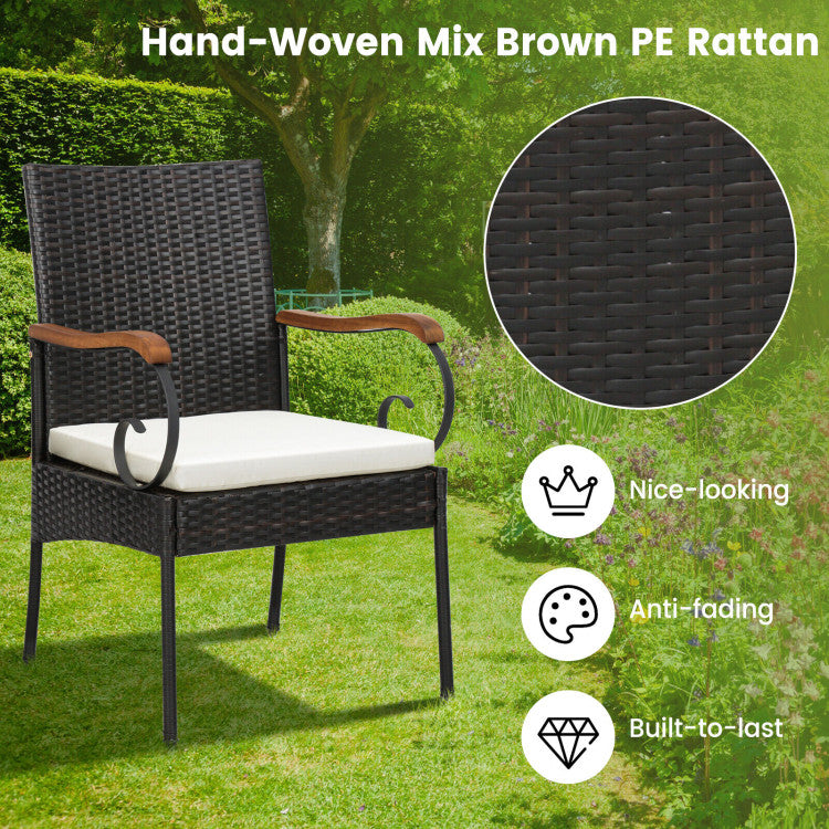 7 Pieces Outdoor Dining Table Set All-Weather Patio Bar Furniture Set with Umbrella Hole and Cushion