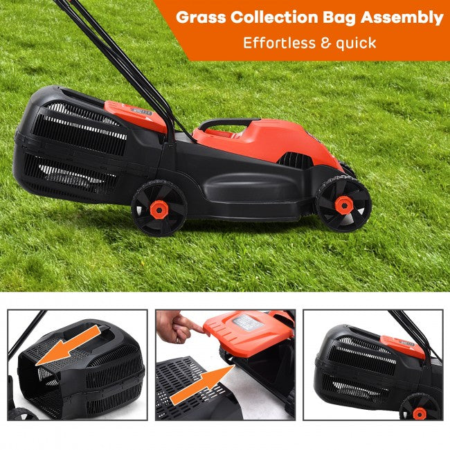 14" 12 Amp Folding Corded Electric Push Lawn Mower with Grass Bag