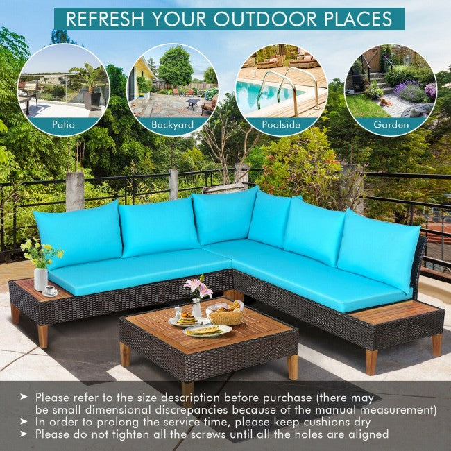 4 Pieces Outdoor Patio Rattan Wicker Furniture Set with Cushion and Side Table
