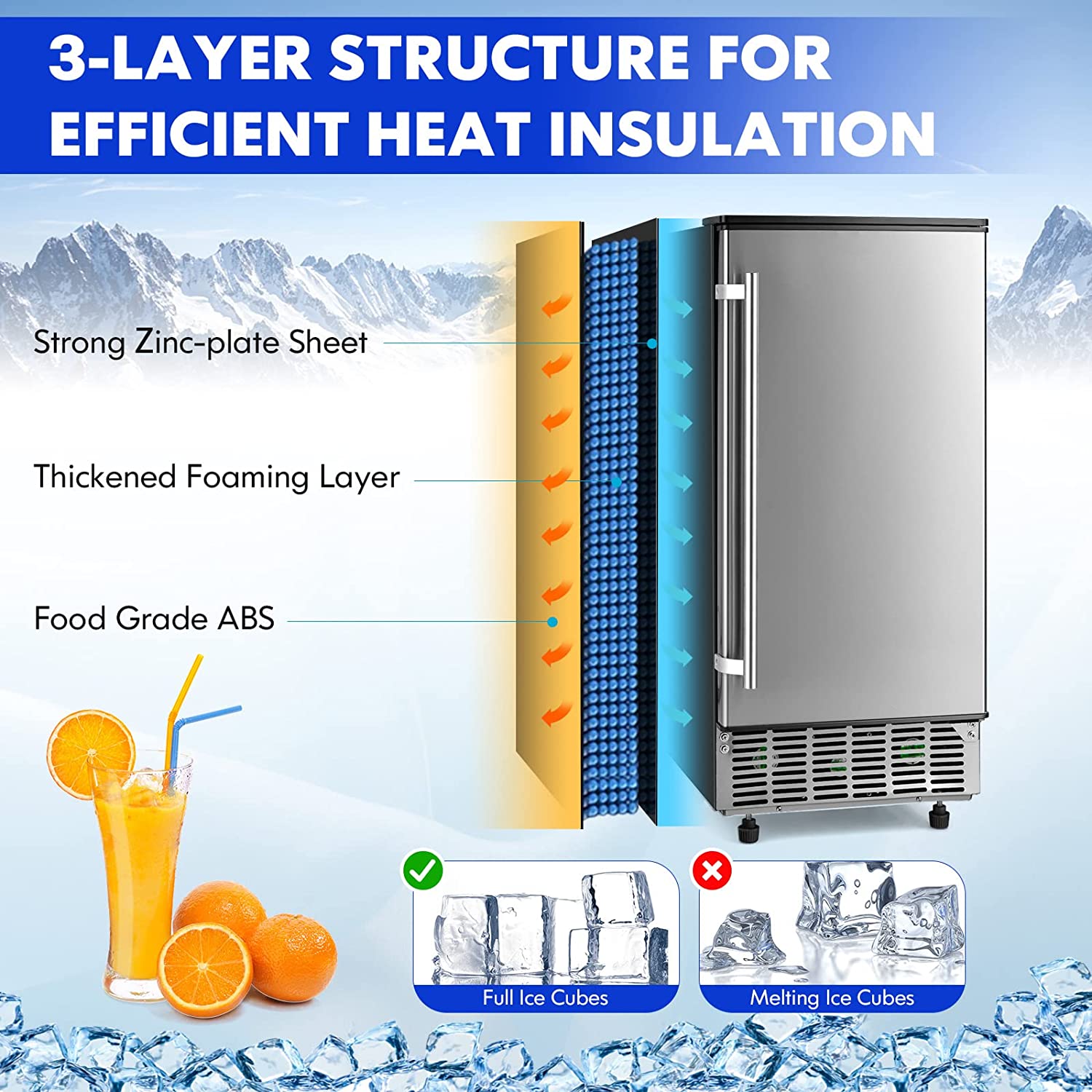 80Lbs/24H Commercial Built-in Lab Ice Maker Free-Standing Under Counter Ice Machine with LED Light and 24H Timer