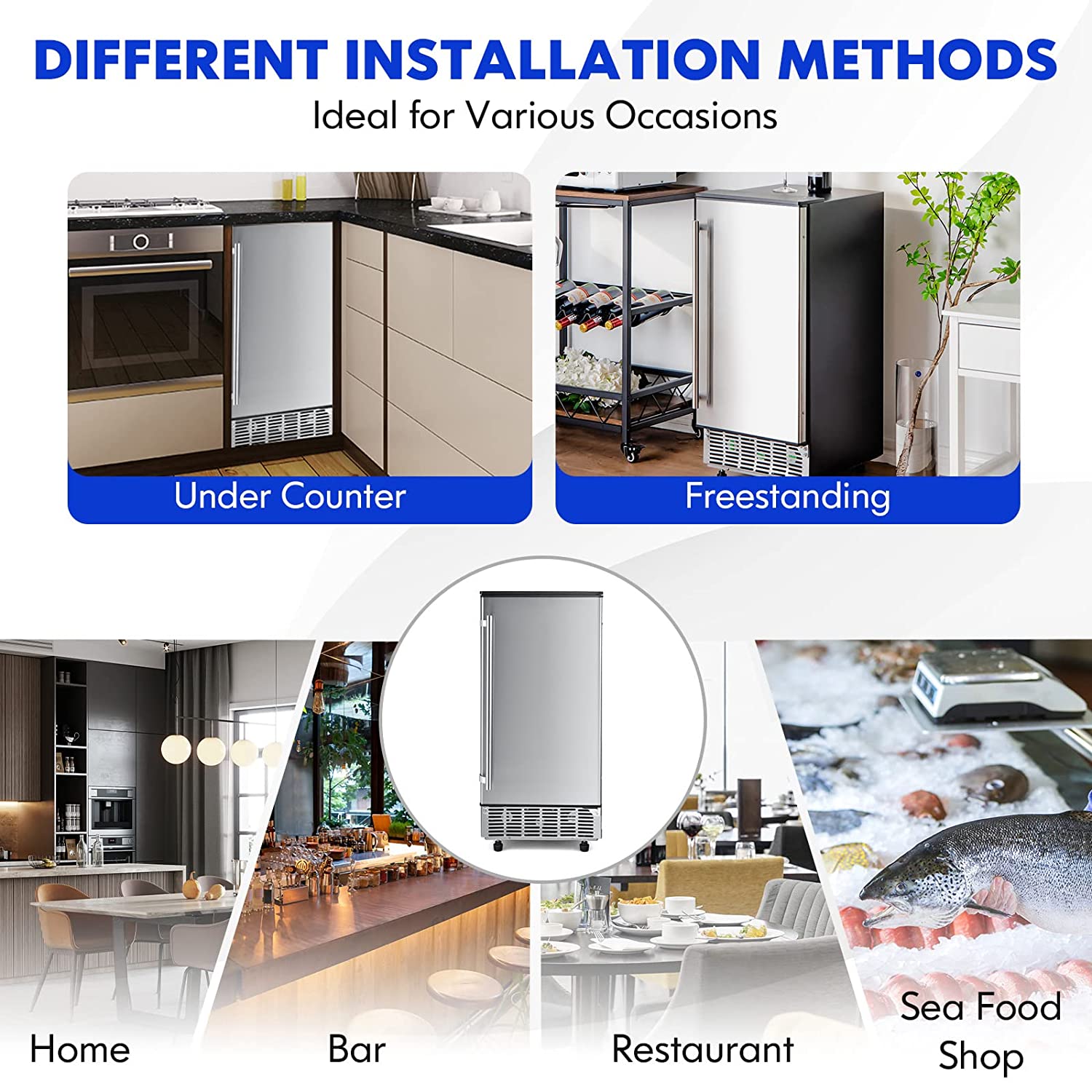 80Lbs/24H Commercial Built-in Lab Ice Maker Free-Standing Under Counter Ice Machine with LED Light and 24H Timer