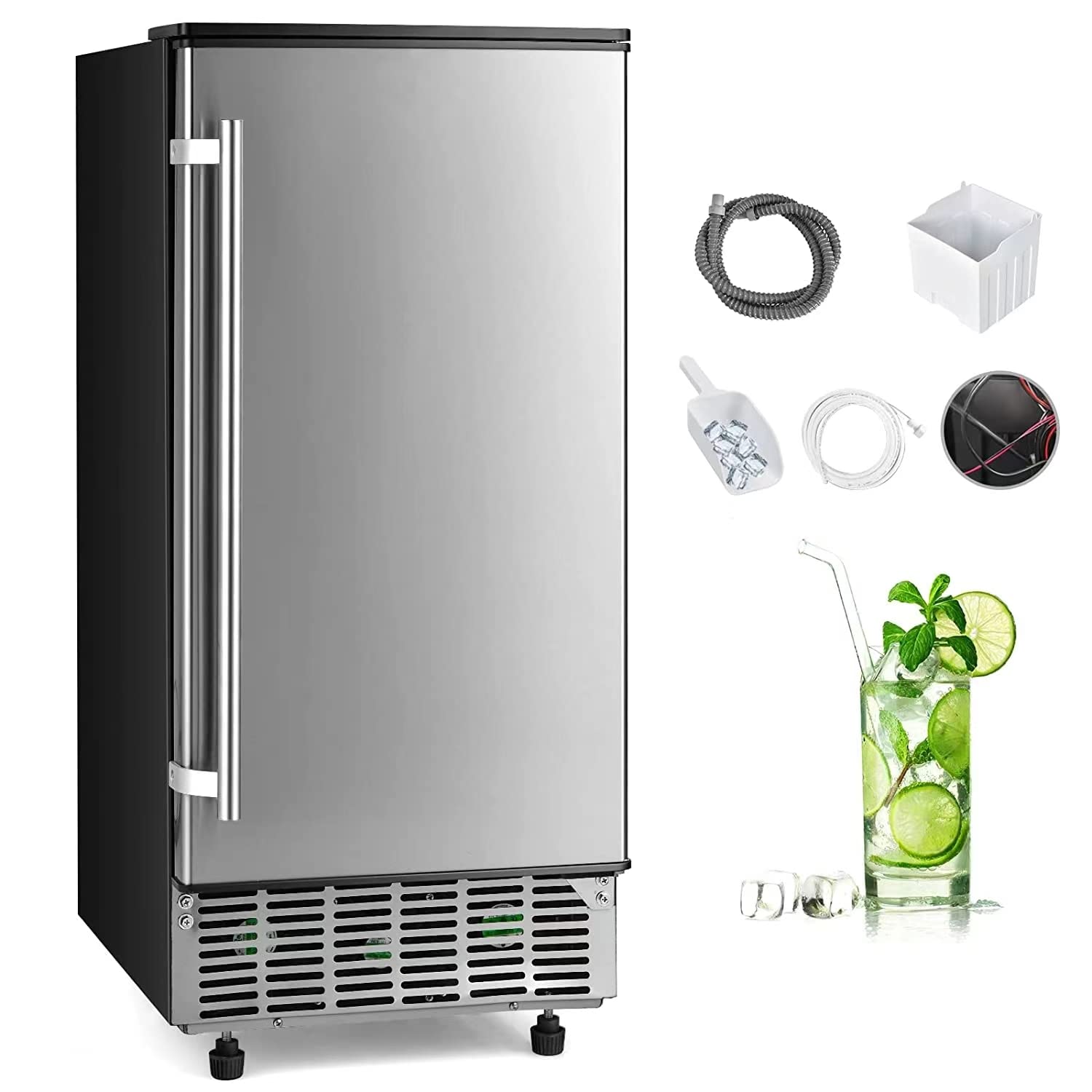 80Lbs/24H Commercial Built-in Lab Ice Maker Free-Standing Under Counter Ice Machine with LED Light and 24H Timer