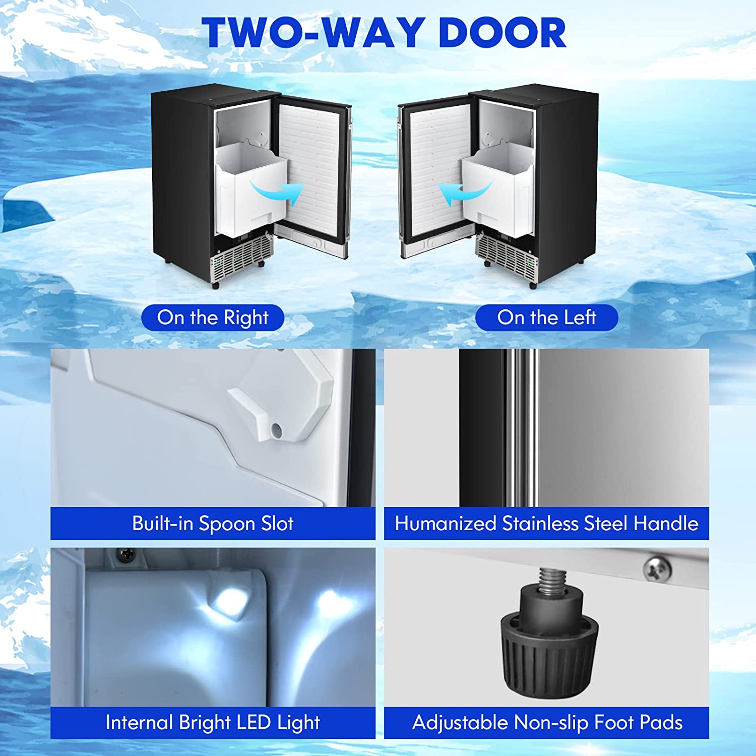 80Lbs/24H Commercial Built-in Lab Ice Maker Free-Standing Under Counter Ice Machine with LED Light and 24H Timer