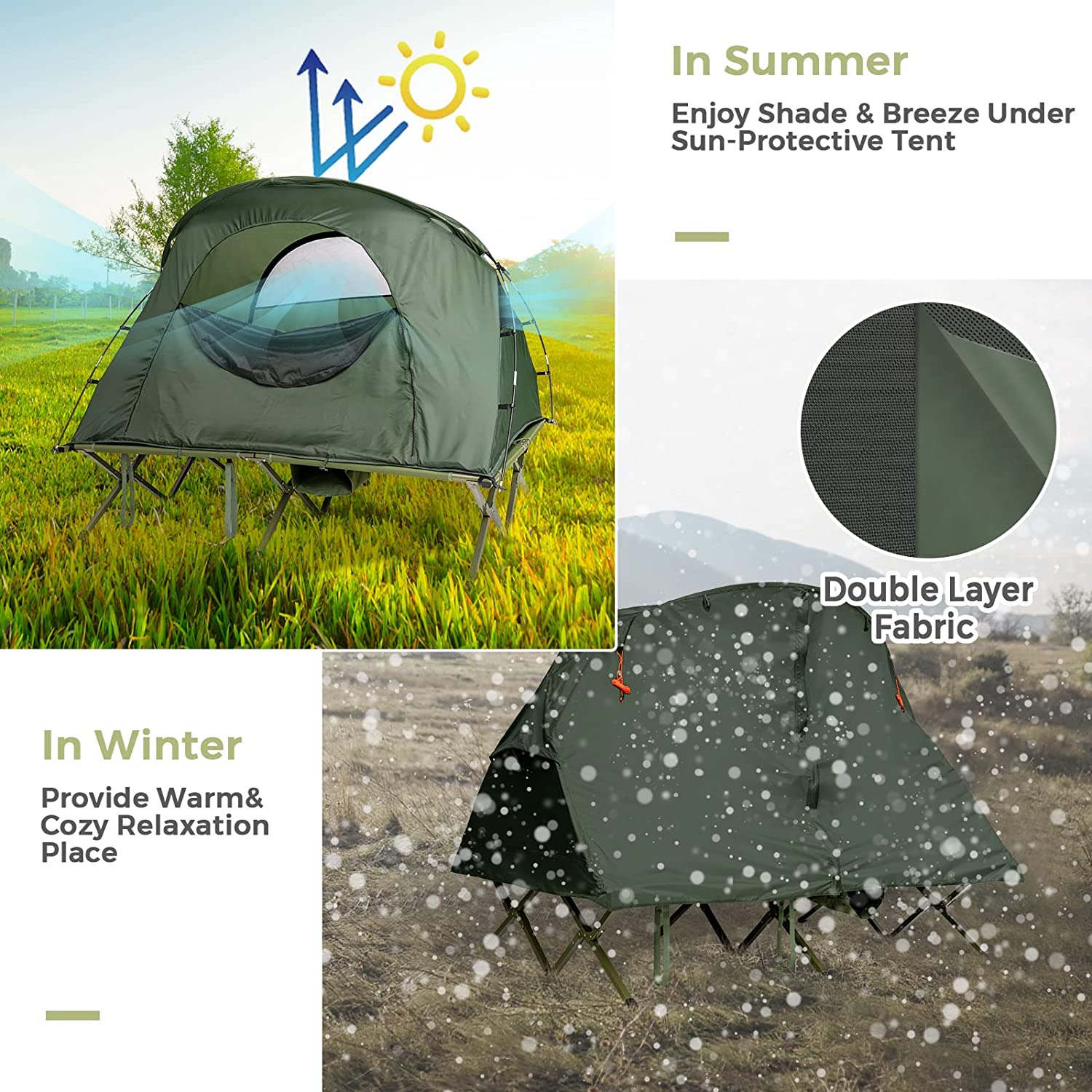 2-Person Portable Camping Tent Outdoor 4-in-1 Folding Tent with Carrying Bag
