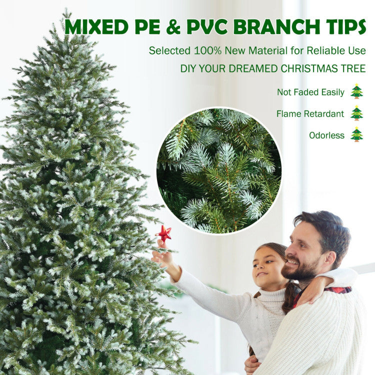 8 Feet Artificial Christmas Tree Spruce Hinged Festival Tree with Mixed PE and PVC Tips